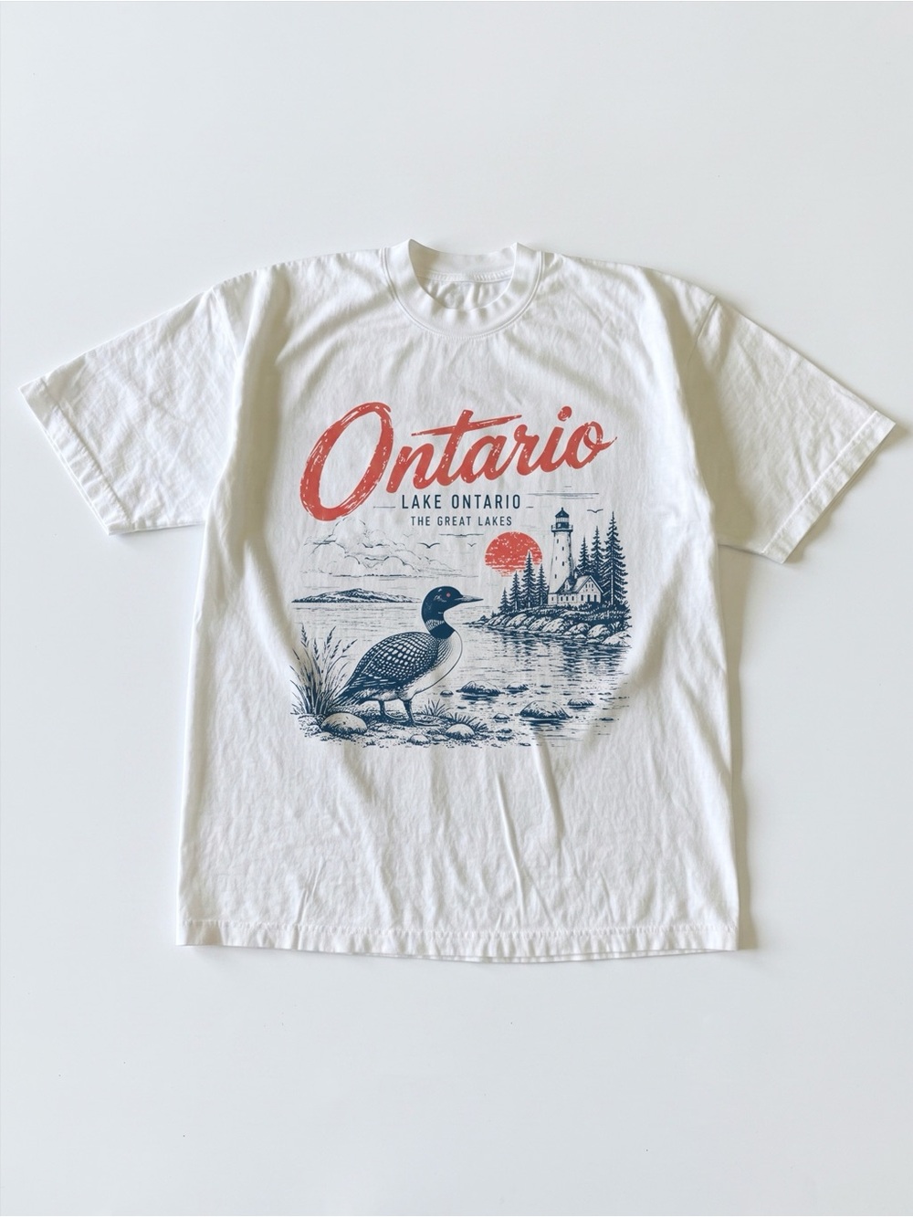 Lake Ontario Great Lakes Nature Graphic Loon White T-Shirt